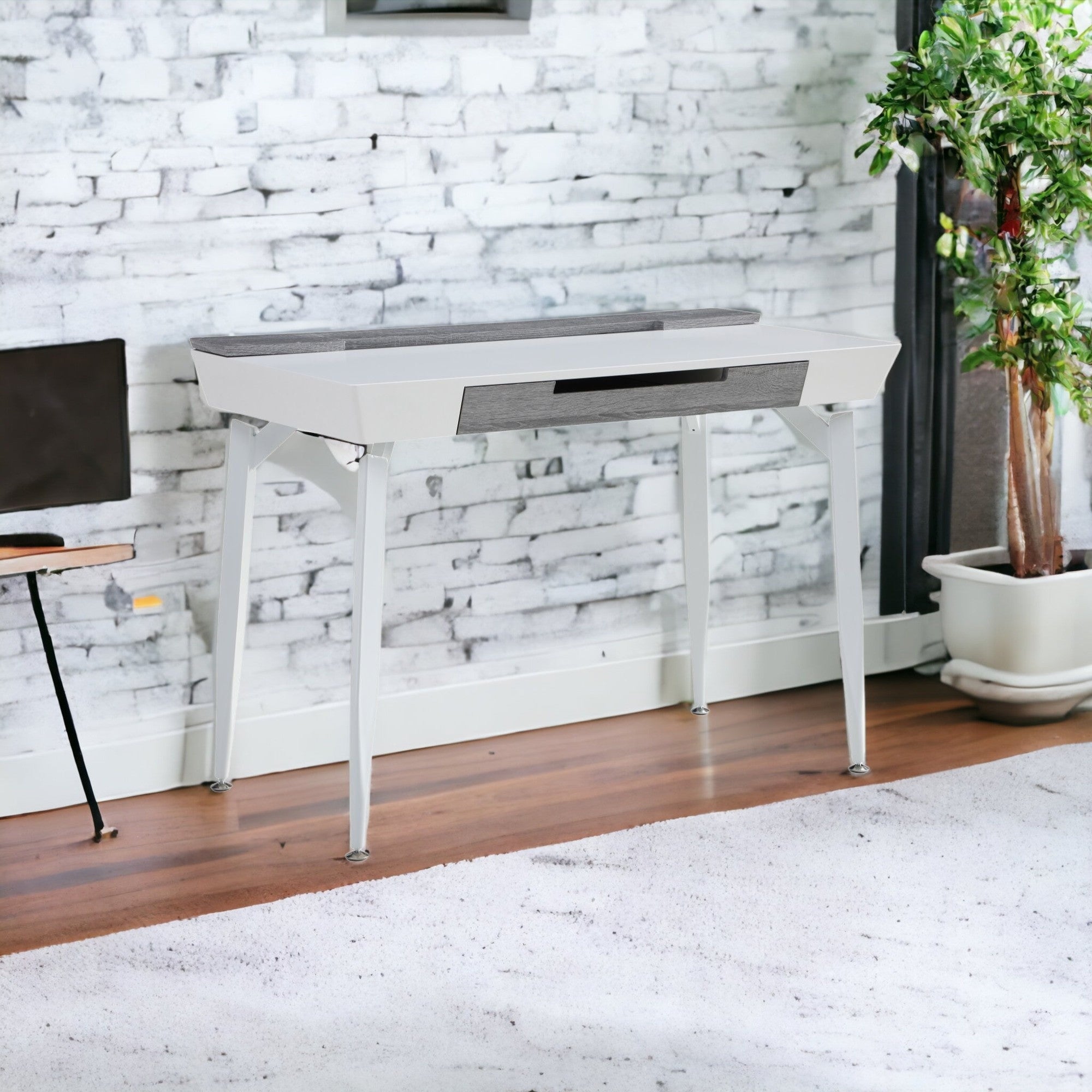 44" Black and Natural Writing Desk With Three Drawers