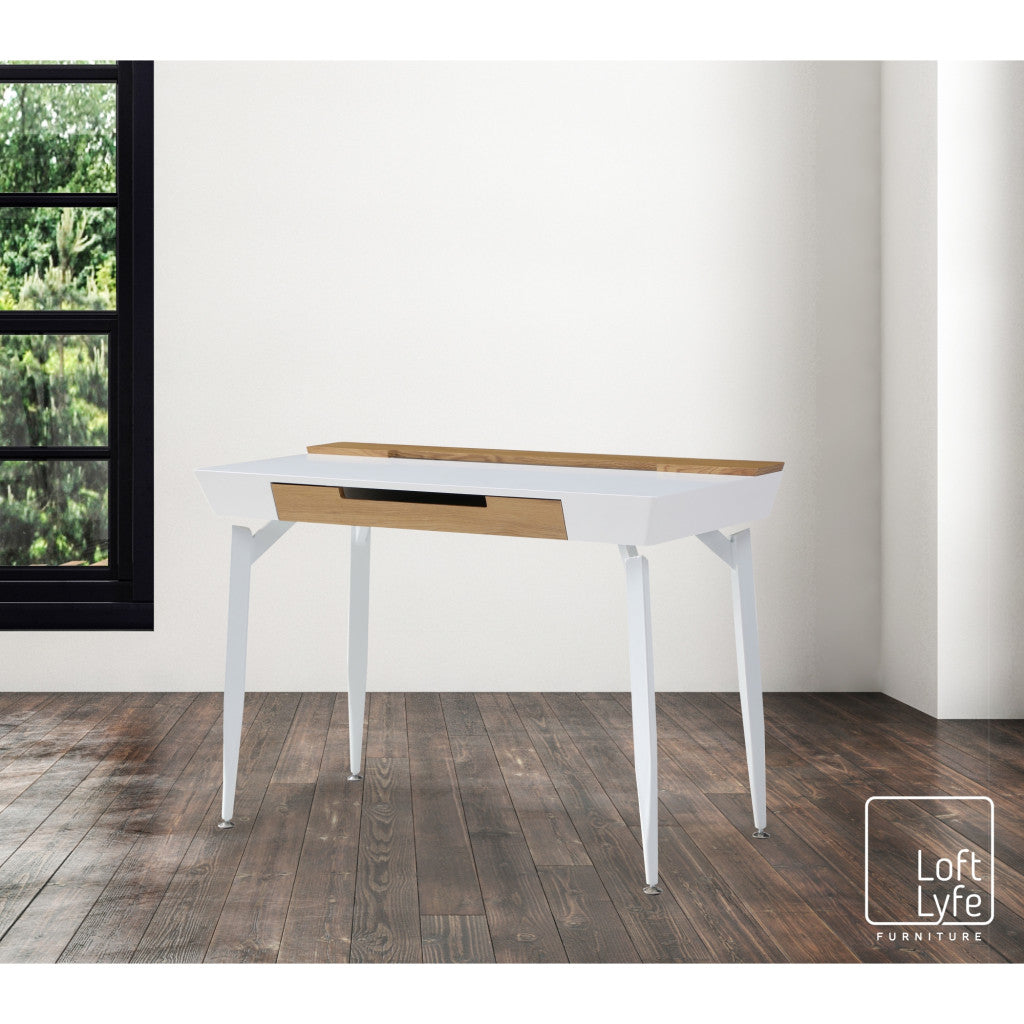 44" Black and Natural Writing Desk With Three Drawers