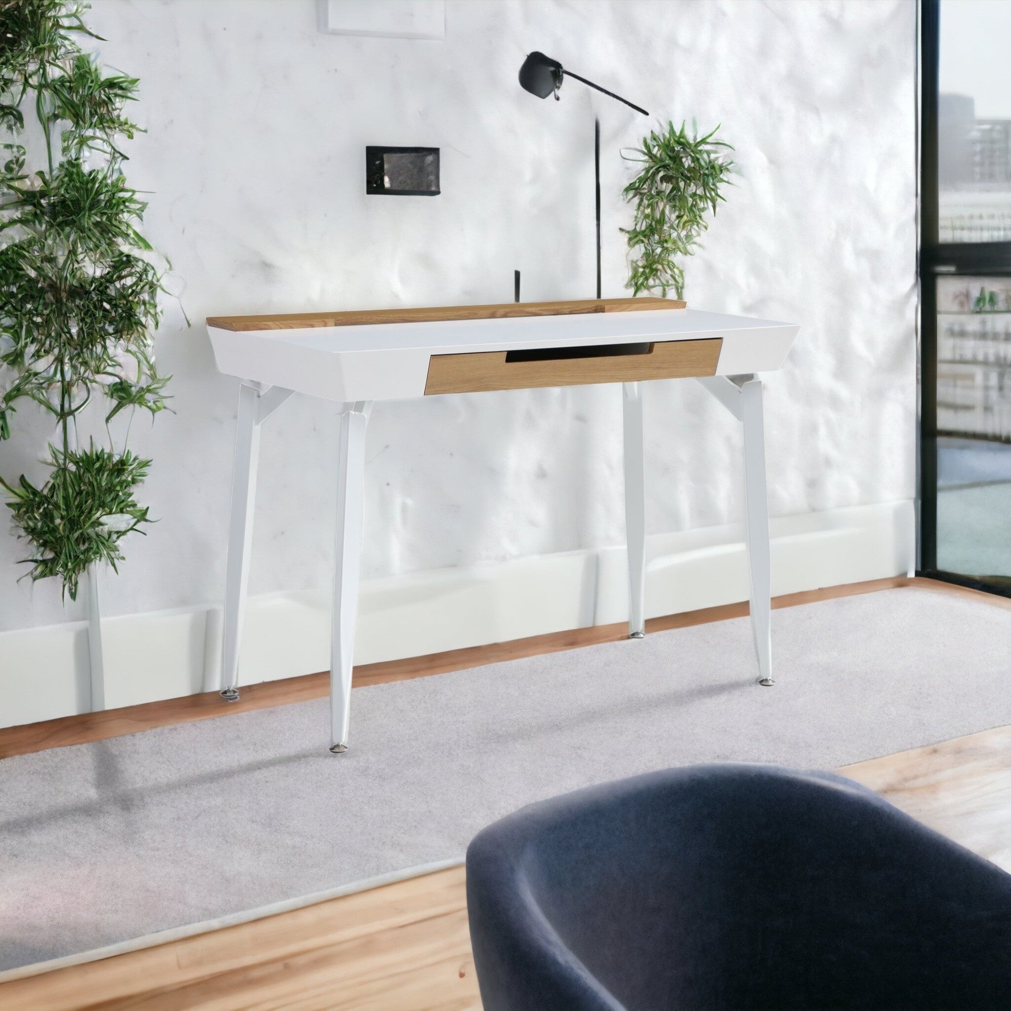 44" Black and Natural Writing Desk With Three Drawers