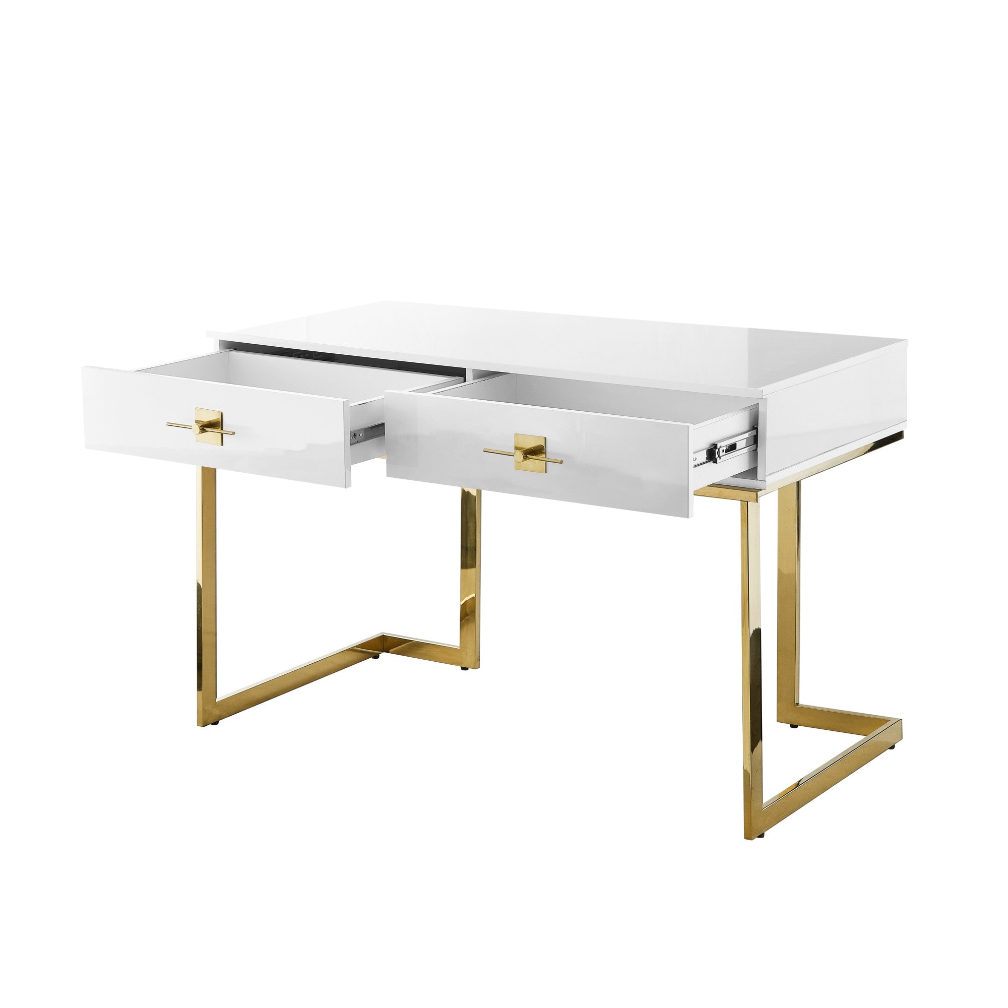 47" White and Gold Writing Desk With Two Drawers