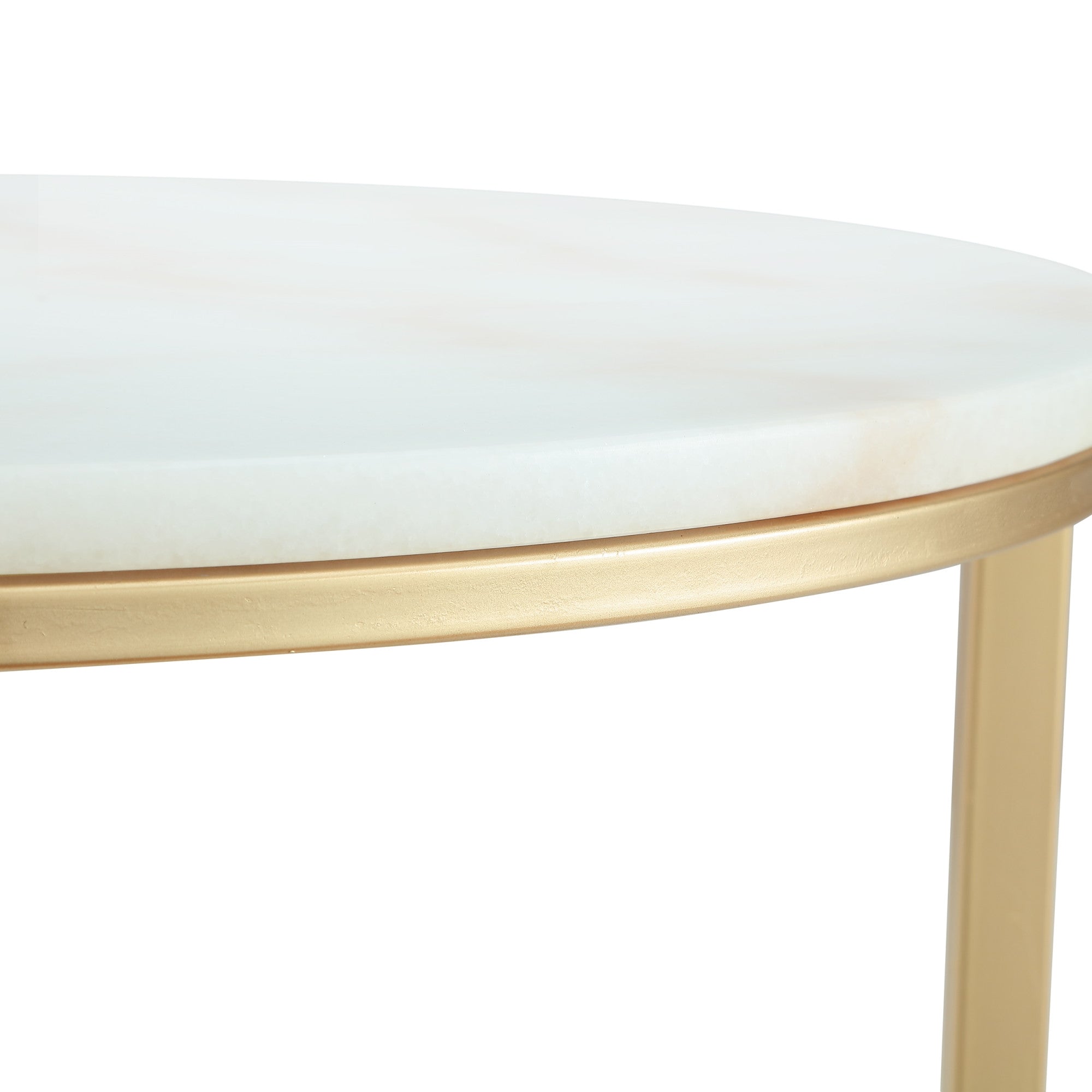 Set of Two 31" White And Gold Genuine Marble And Iron Round Nested Coffee Tables