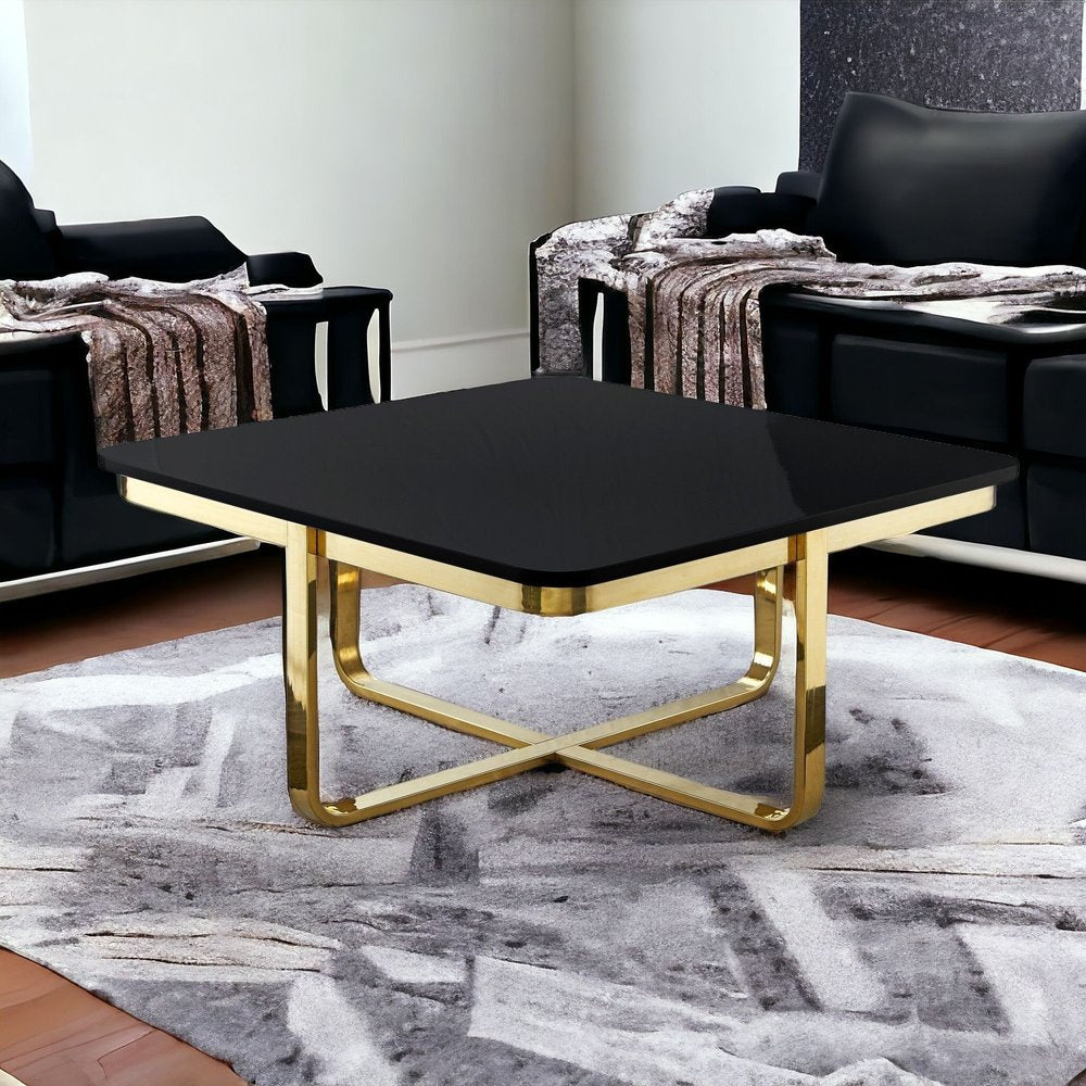 35" Light Gray And Silver Metallic Wood And Stainless Steel Square Coffee Table