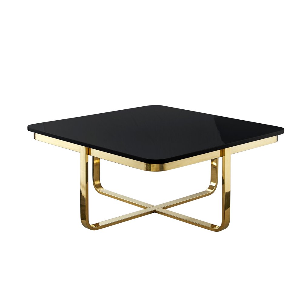 35" Light Gray And Silver Metallic Wood And Stainless Steel Square Coffee Table