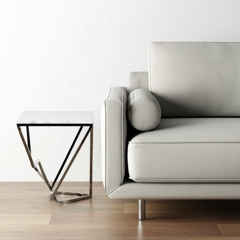 22" Silver Metallic And White Stone Square End Table