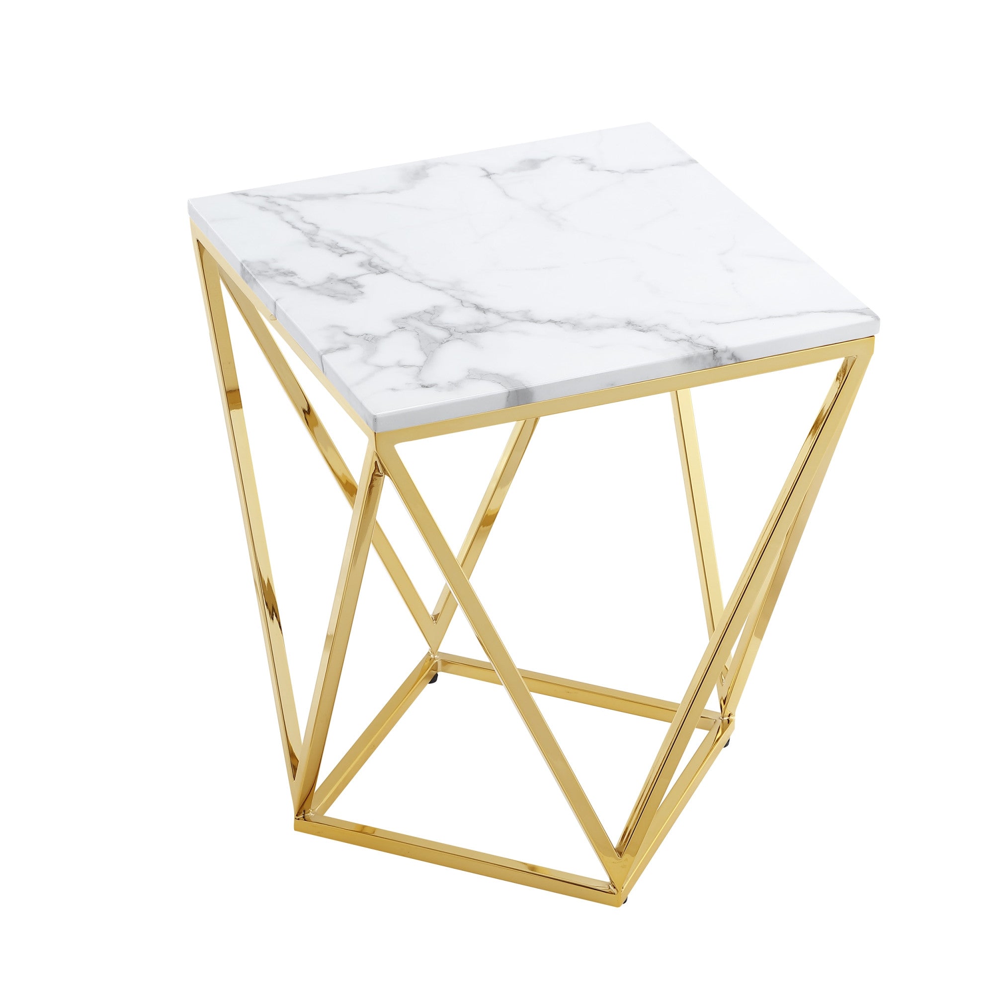 22" Gold and White Stone End Table
