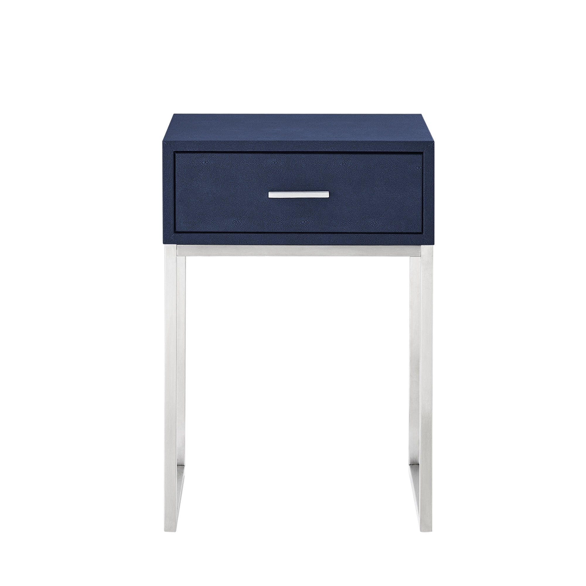 24" Silver Metallic and Navy Blue End Table with Drawer