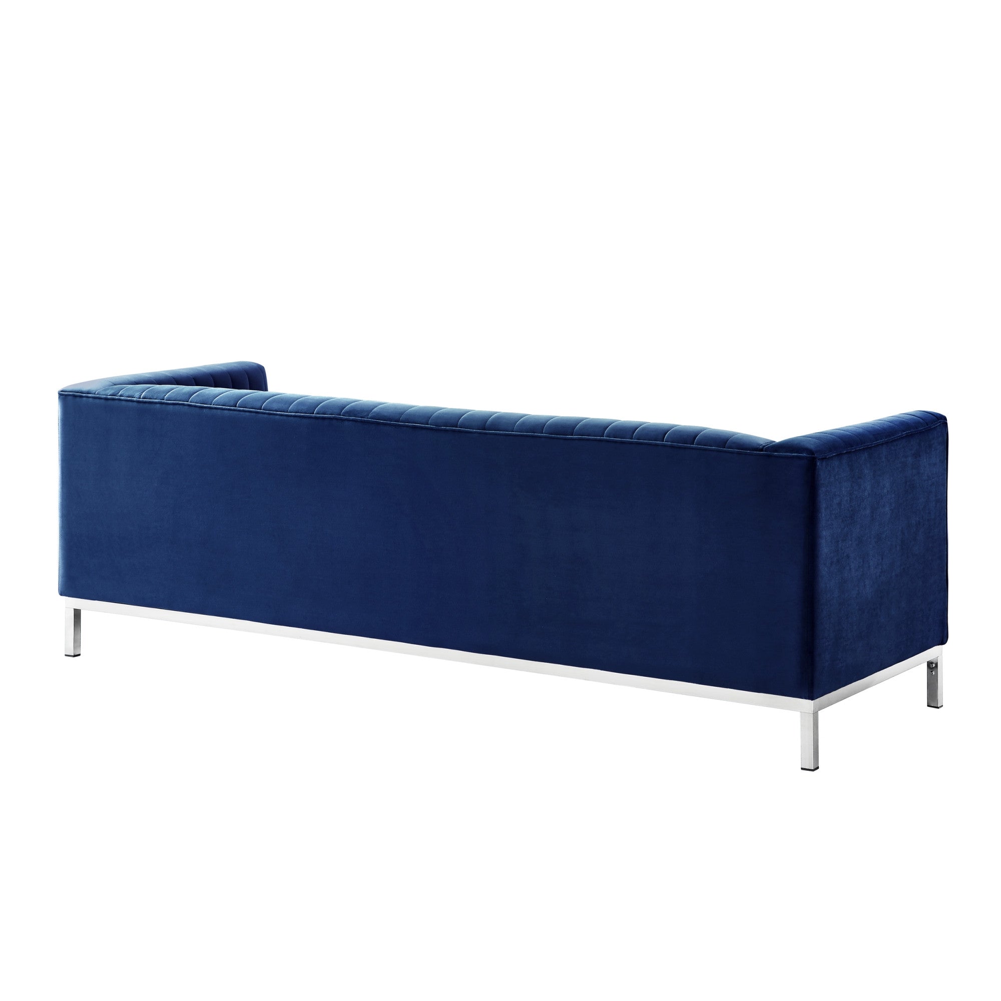 85" Navy Blue Velvet and Silver Sofa