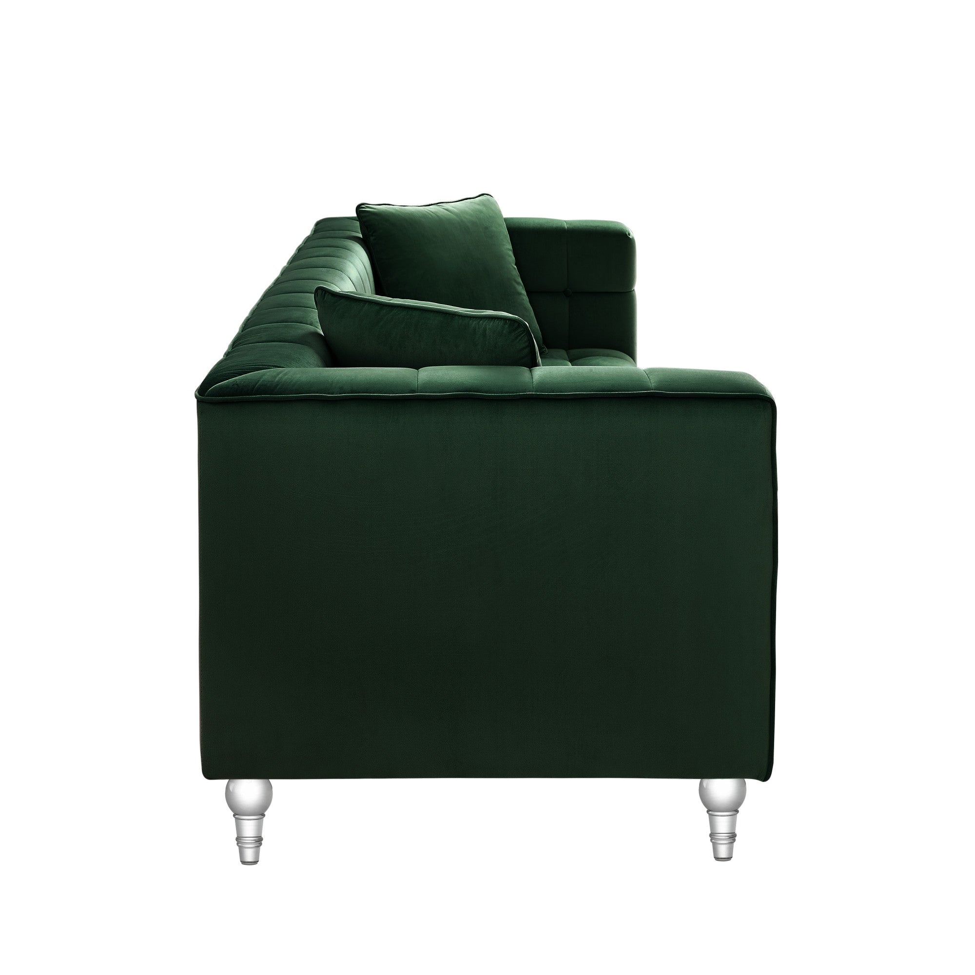88" Hunter Green Velvet and Clear Sofa and Toss Pillows