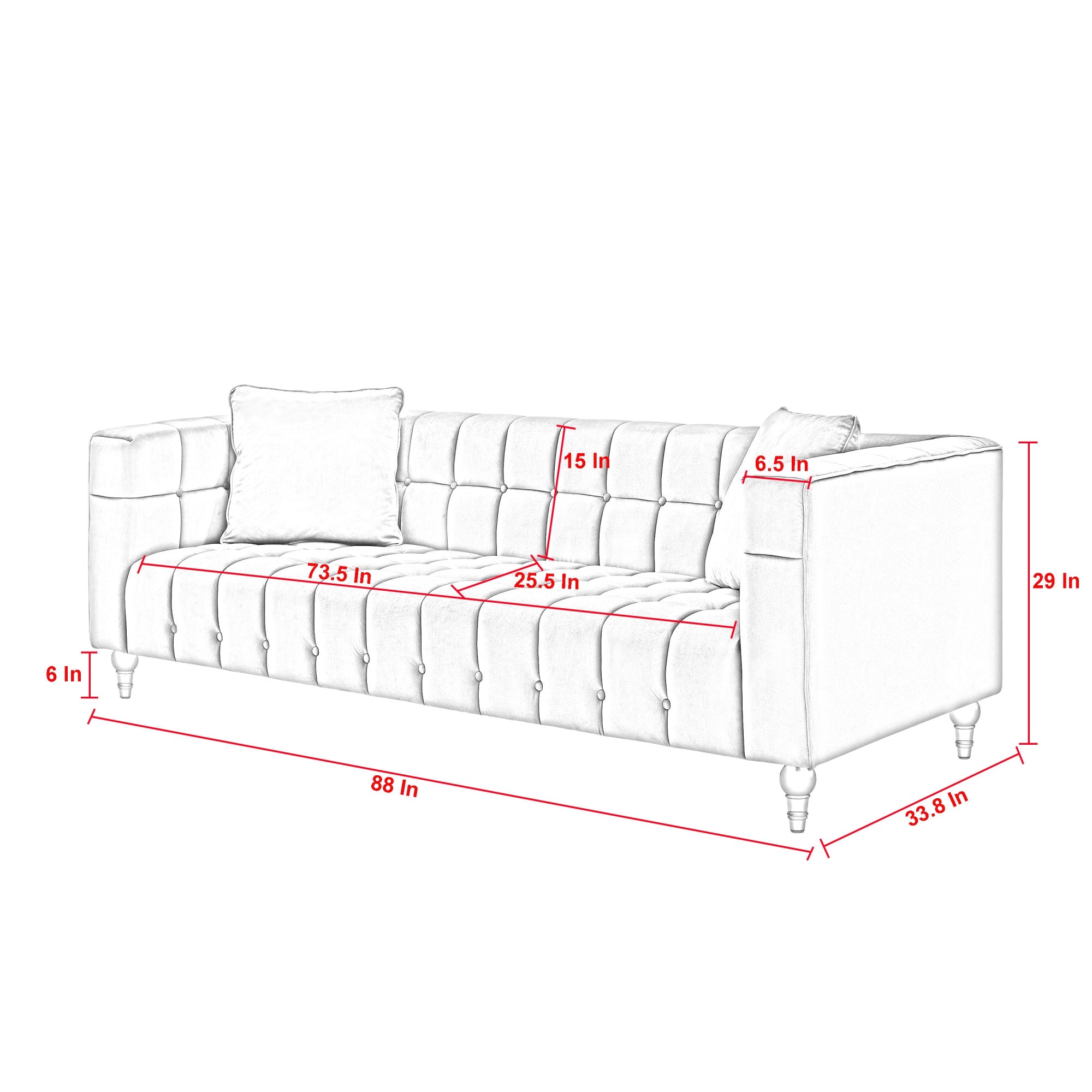 88" Hunter Green Velvet and Clear Sofa and Toss Pillows