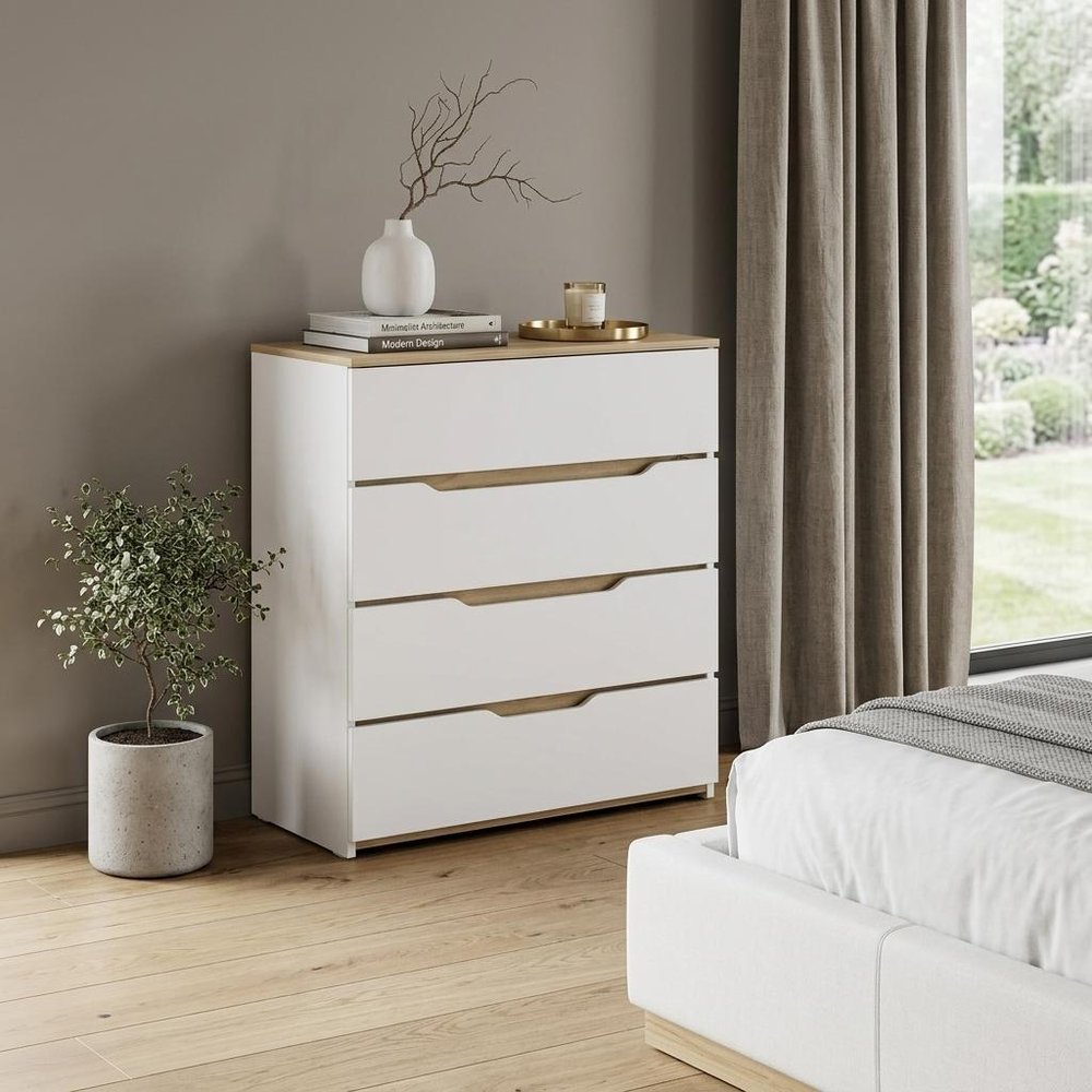 32" White And Natural Wood Four Drawer Dresser