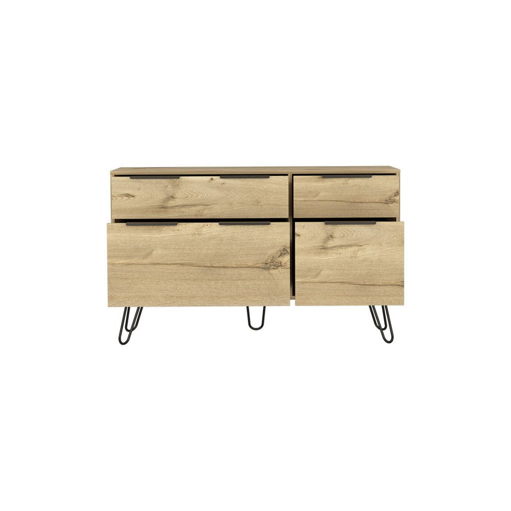 47" Natural Wood Four Drawer Double Dresser