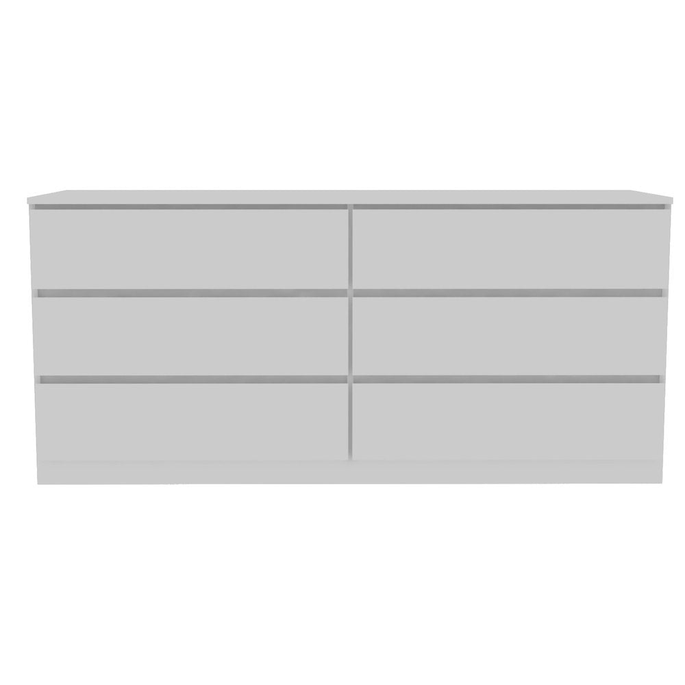 61" White Wood Six Drawer Double Dresser