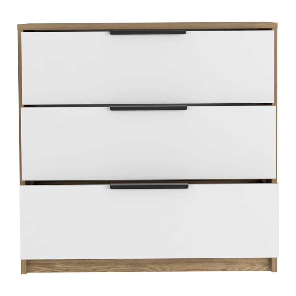 28" White And Natural Wood Three Drawer Dresser