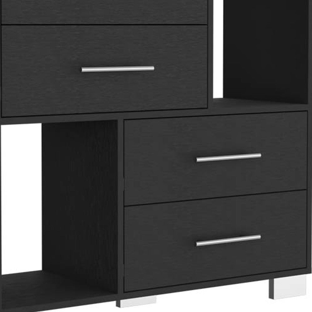 35" Black Four Drawer Dresser With Open Cubby Space