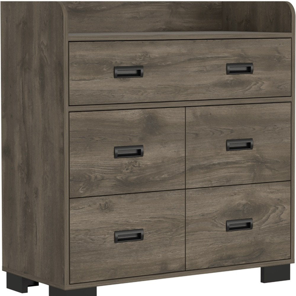 34" Dark Brown Five Drawer Dresser