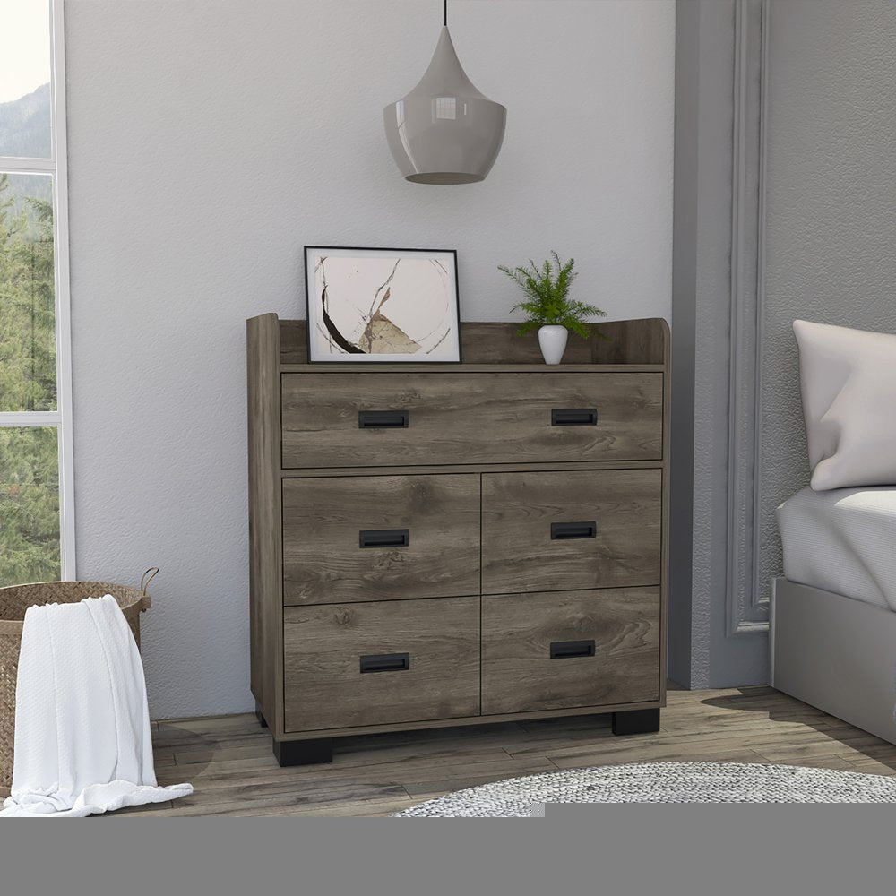34" Dark Brown Five Drawer Dresser