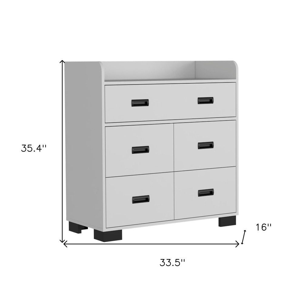 34" White Wood Five Drawer Dresser