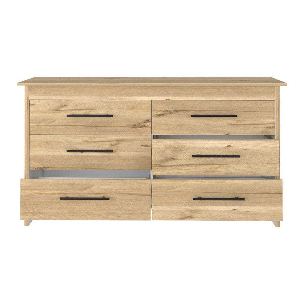 59" Natural Wood Six Drawer Double Dresser