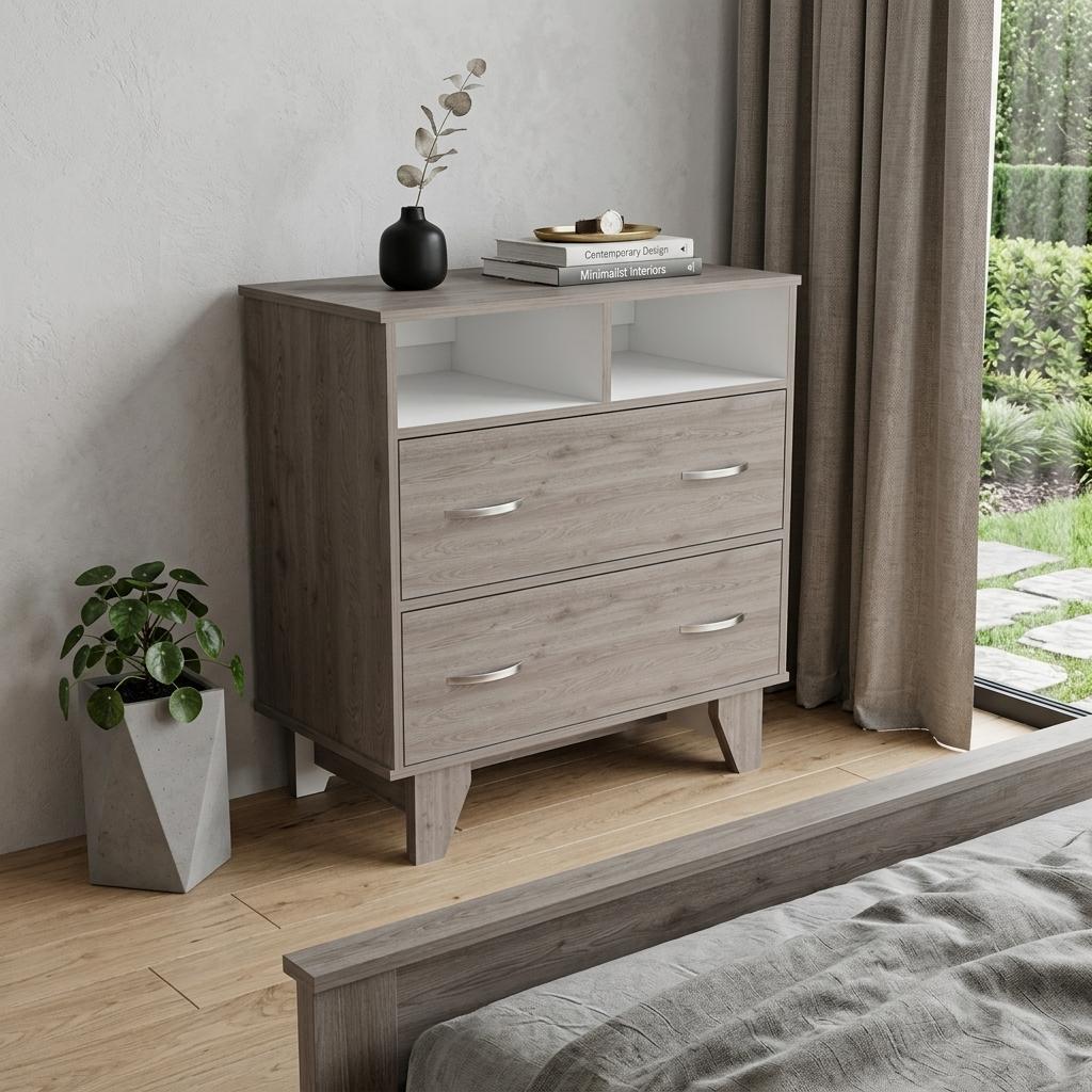 32" Light Gray Wood Two Drawer Dresser