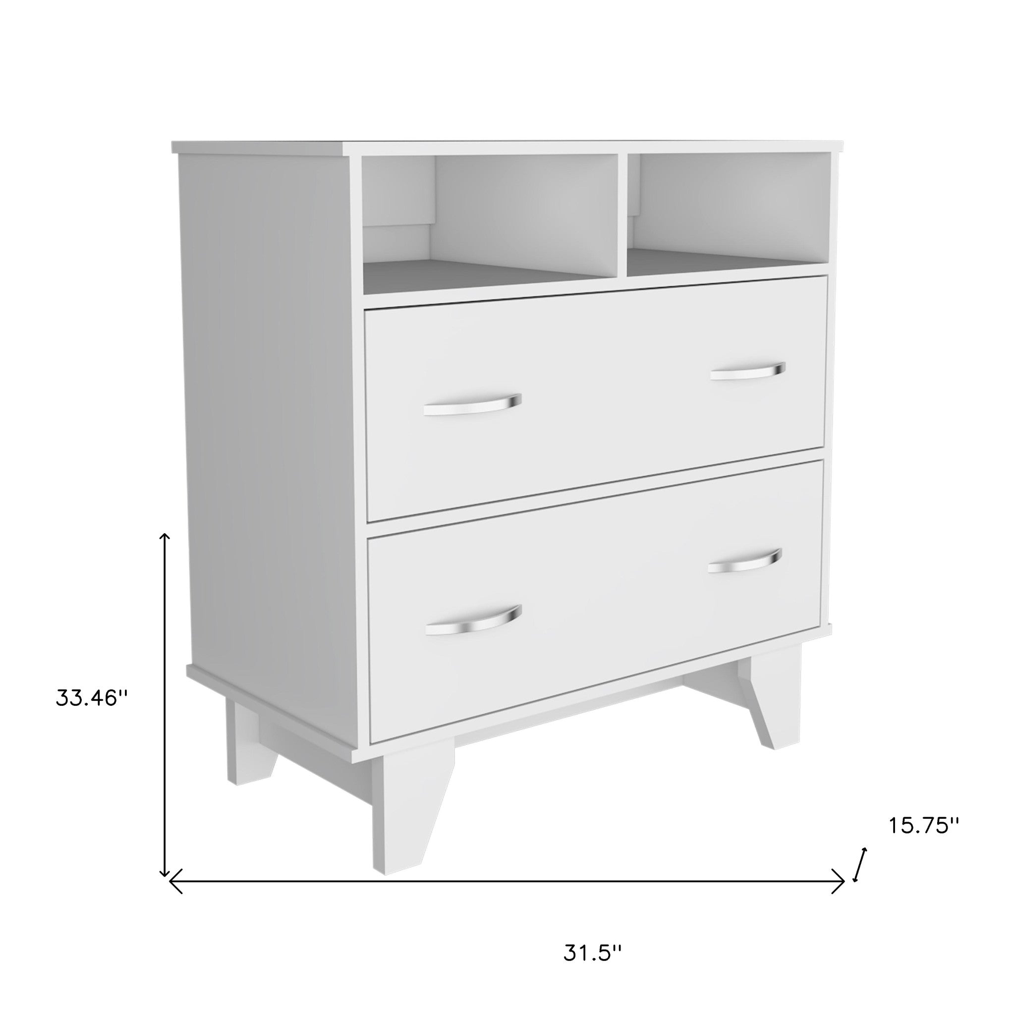 32" White Two Drawer Dresser With Open Shelving