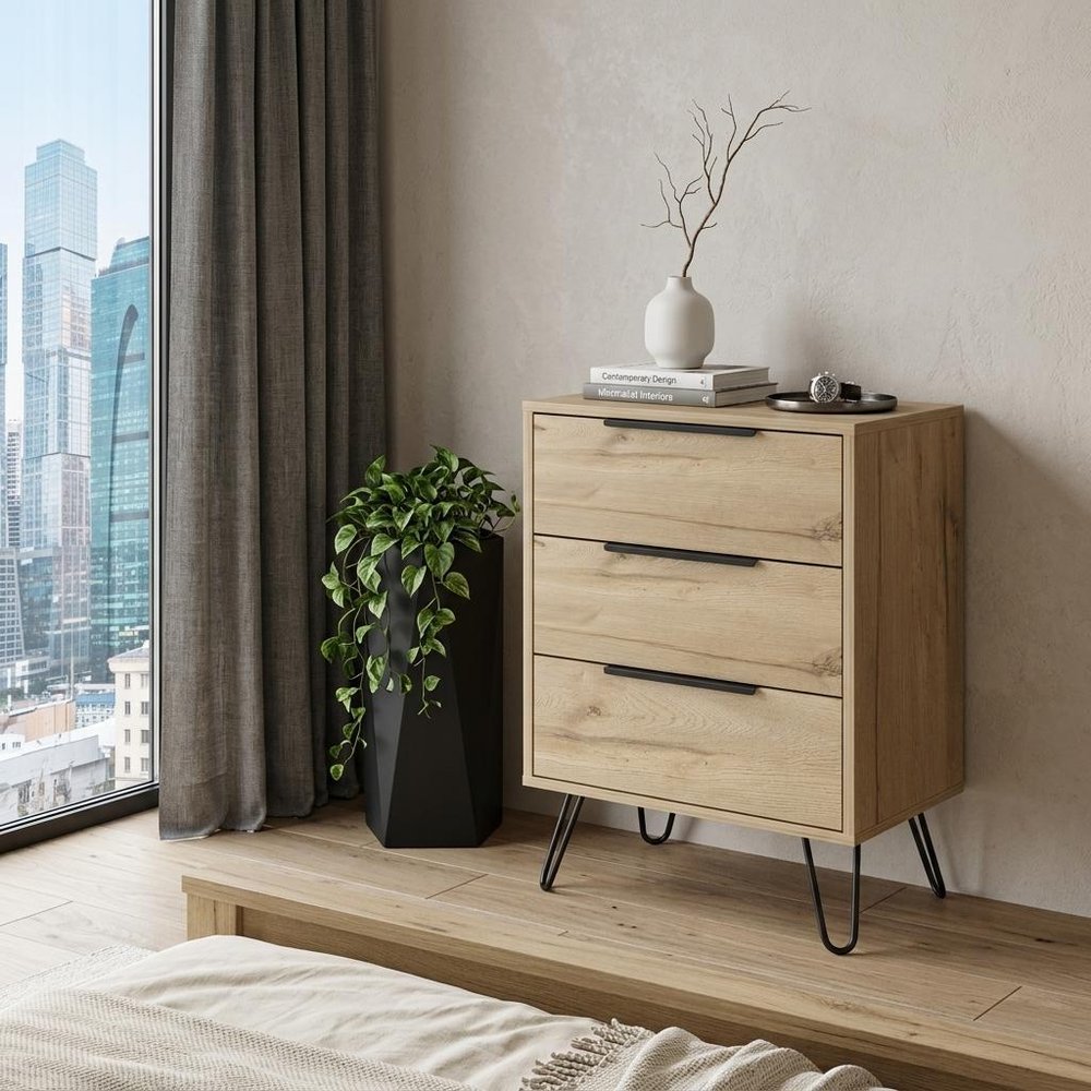 18" Natural Wood Three Drawer Dresser