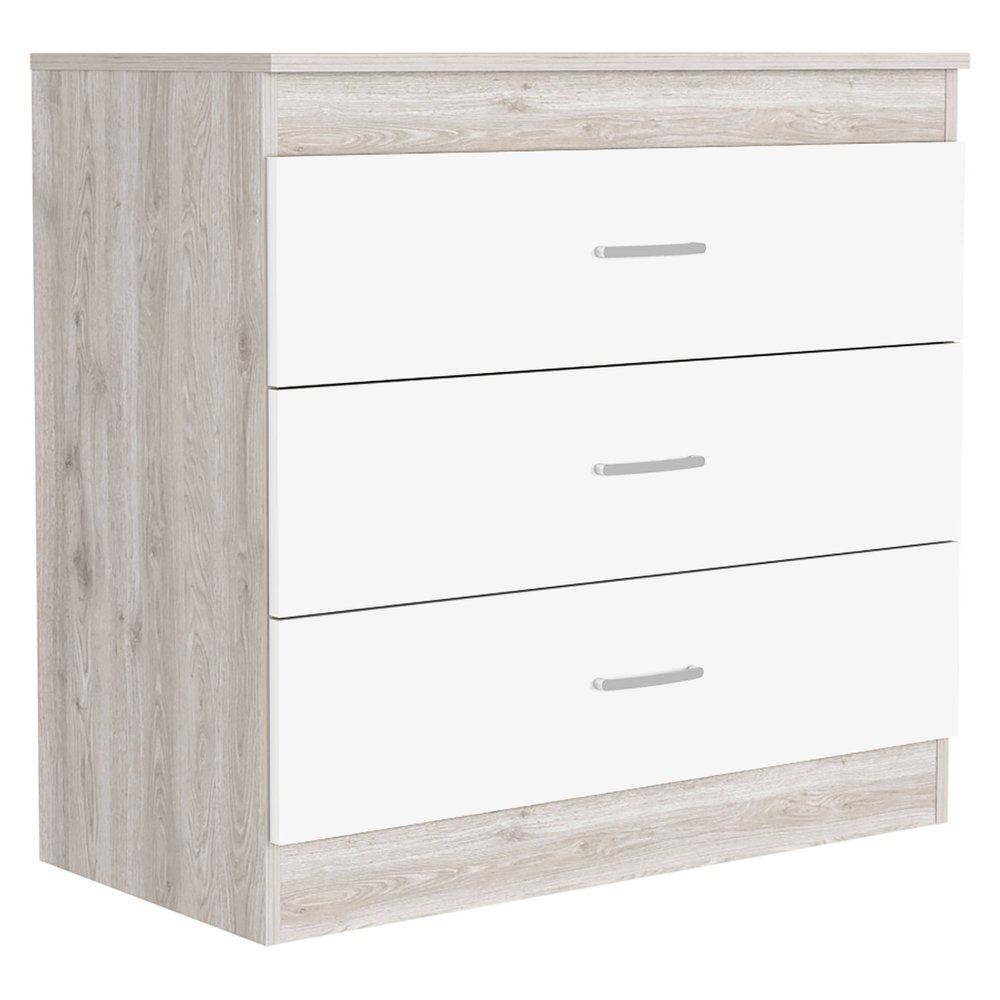 32" White And Gray Wood Three Drawer Dresser