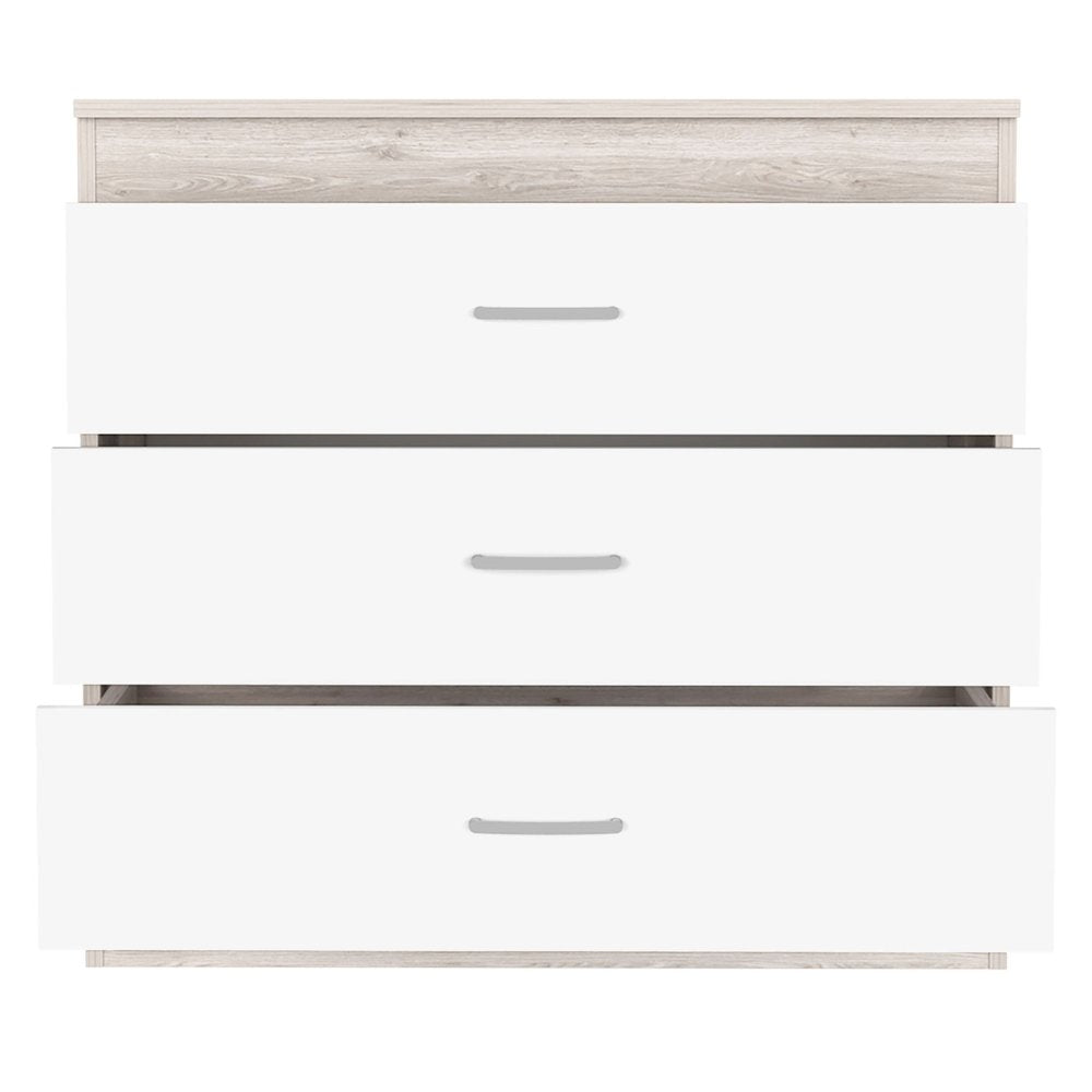 32" White And Gray Wood Three Drawer Dresser