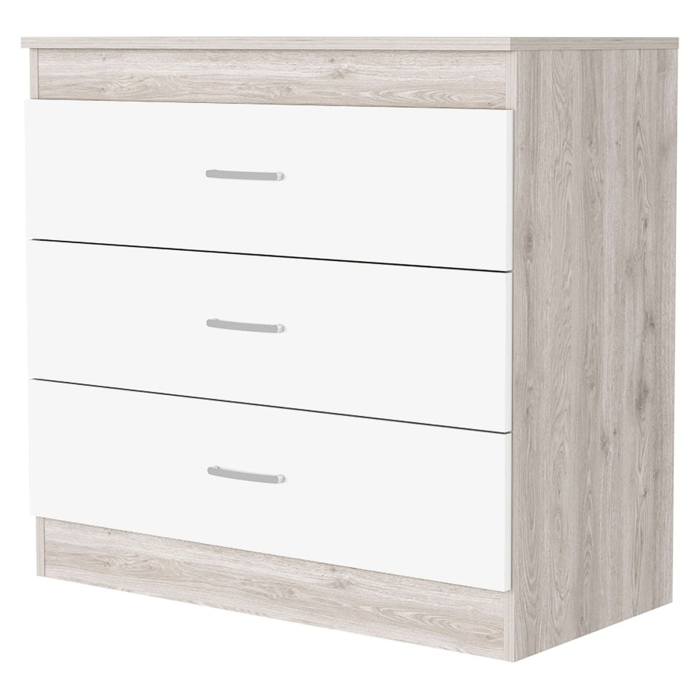 32" White And Gray Wood Three Drawer Dresser