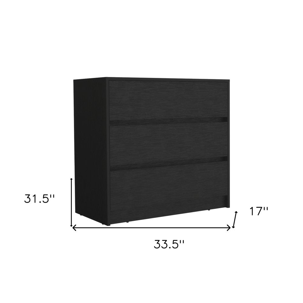 34" Black Wood Three Drawer Dresser