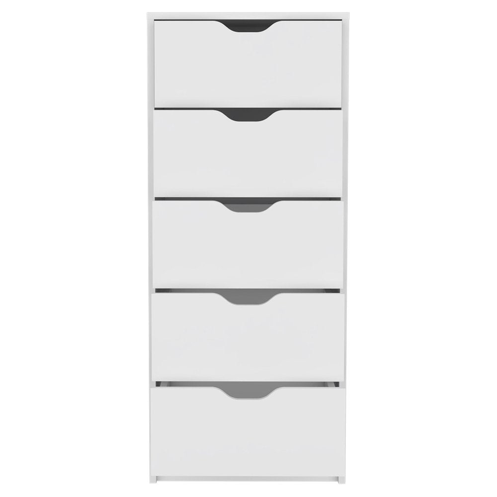18" White Wood Five Drawer Dresser