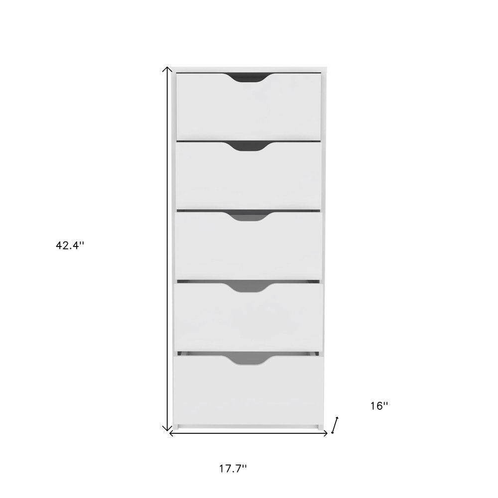 18" White Wood Five Drawer Dresser