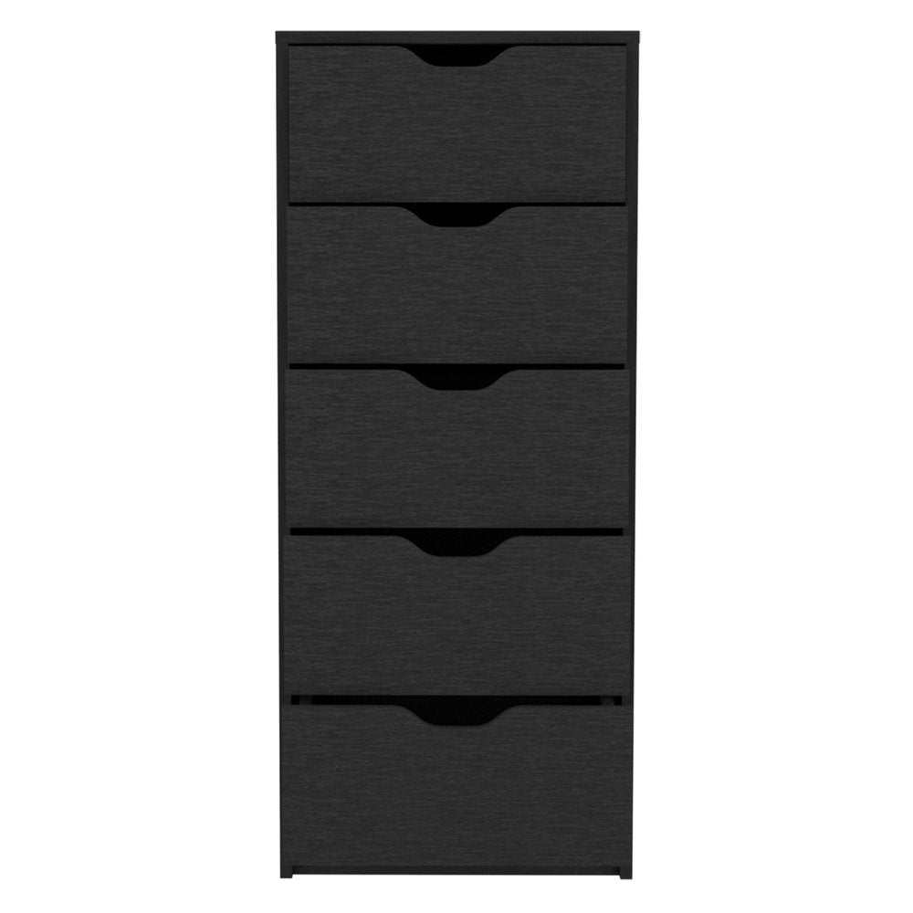 18" Black Wood Five Drawer Dresser