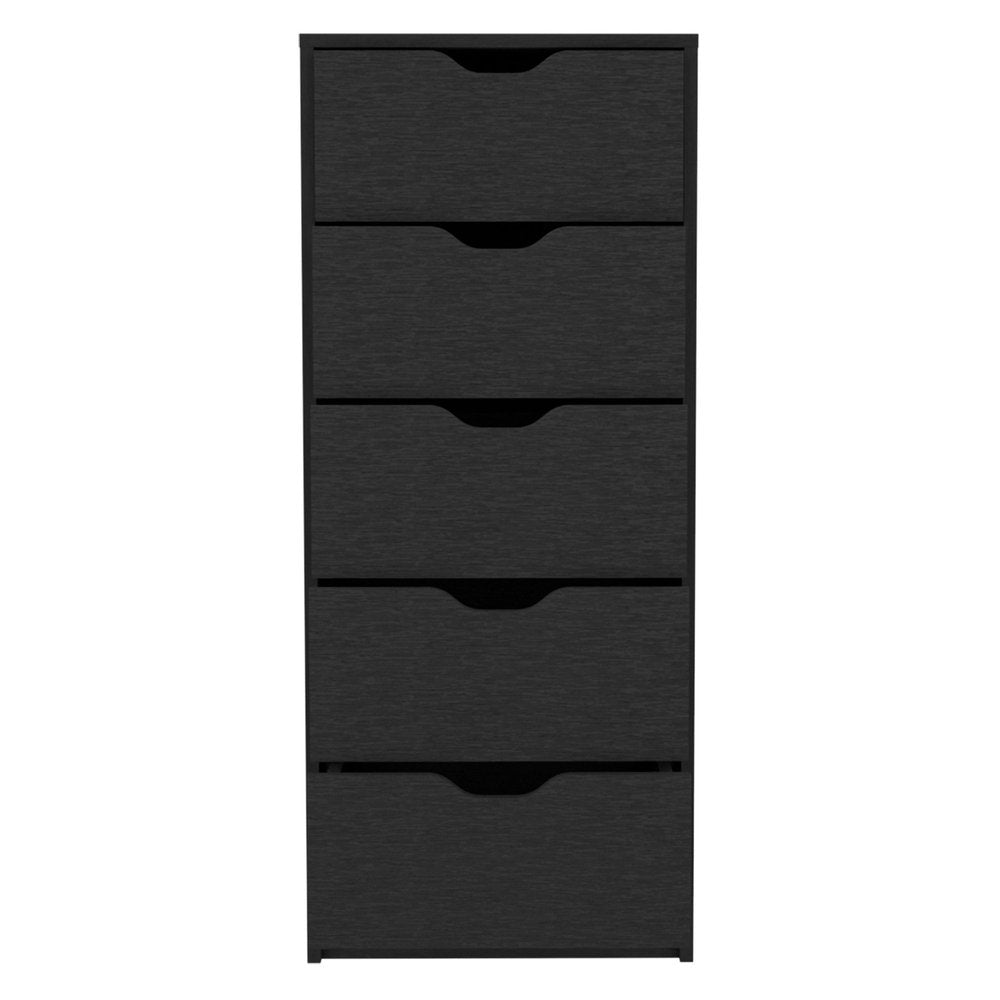 18" Black Wood Five Drawer Dresser