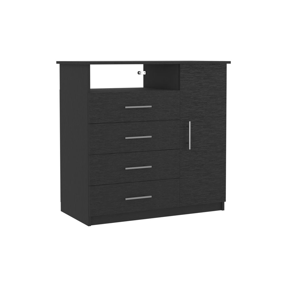 35" Black Wood Four Drawer Combo Dresser