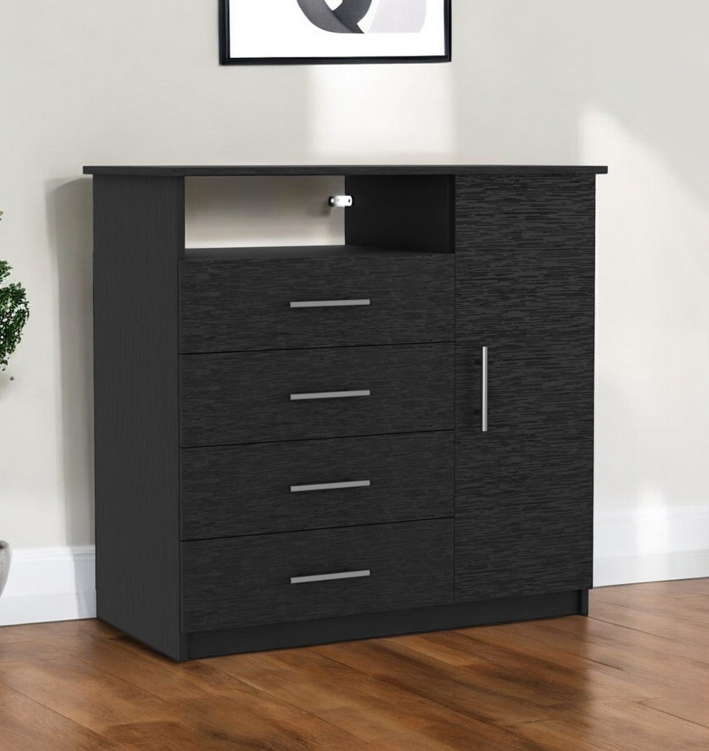 36" Black Four Drawer Combo Dresser