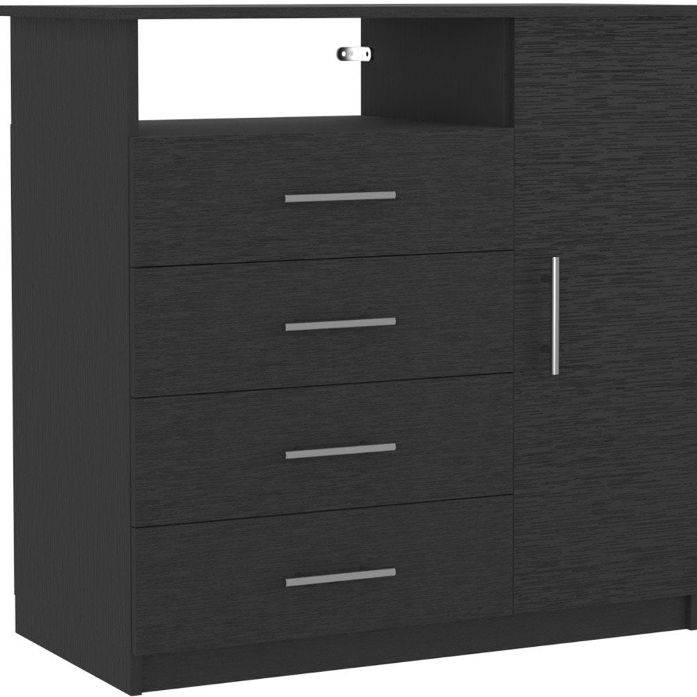 35" Black Wood Four Drawer Combo Dresser