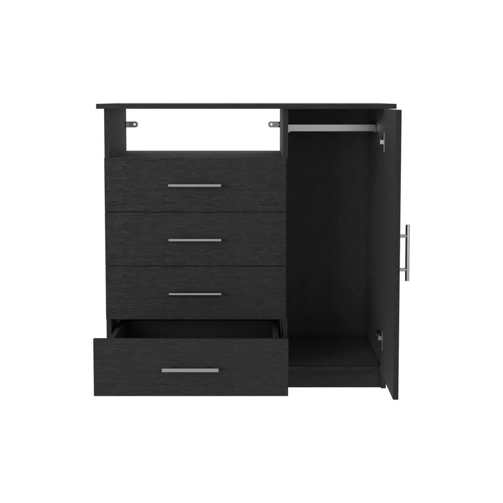 35" Black Wood Four Drawer Combo Dresser