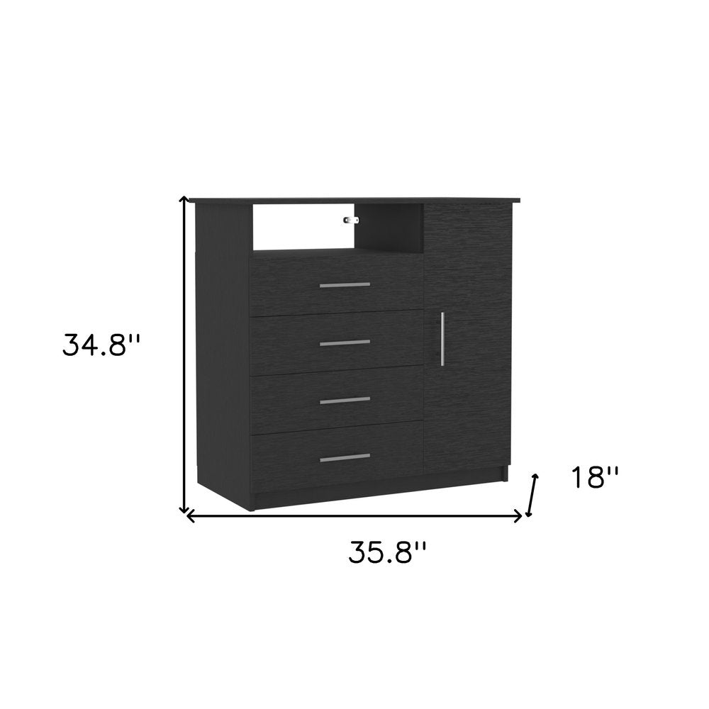 35" Black Wood Four Drawer Combo Dresser