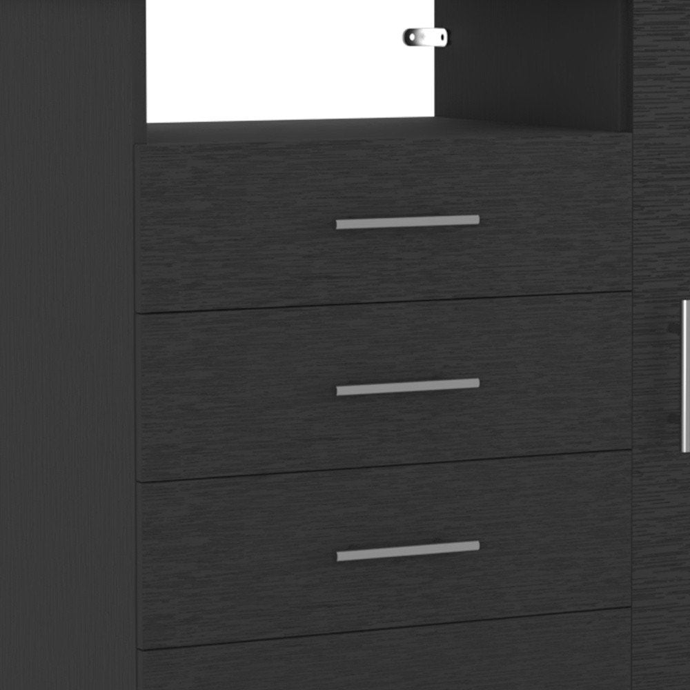 35" Black Wood Four Drawer Combo Dresser