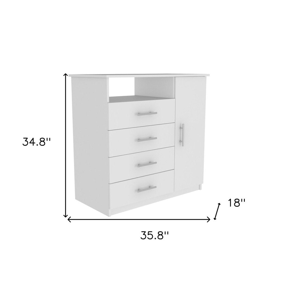 35" White Wood Four Drawer Combo Dresser