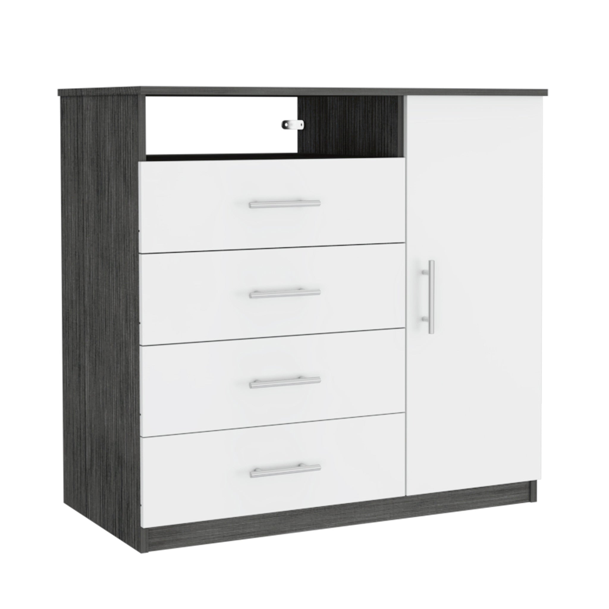 36" White and Gray Four Drawer Combo Dresser With Open Shelf