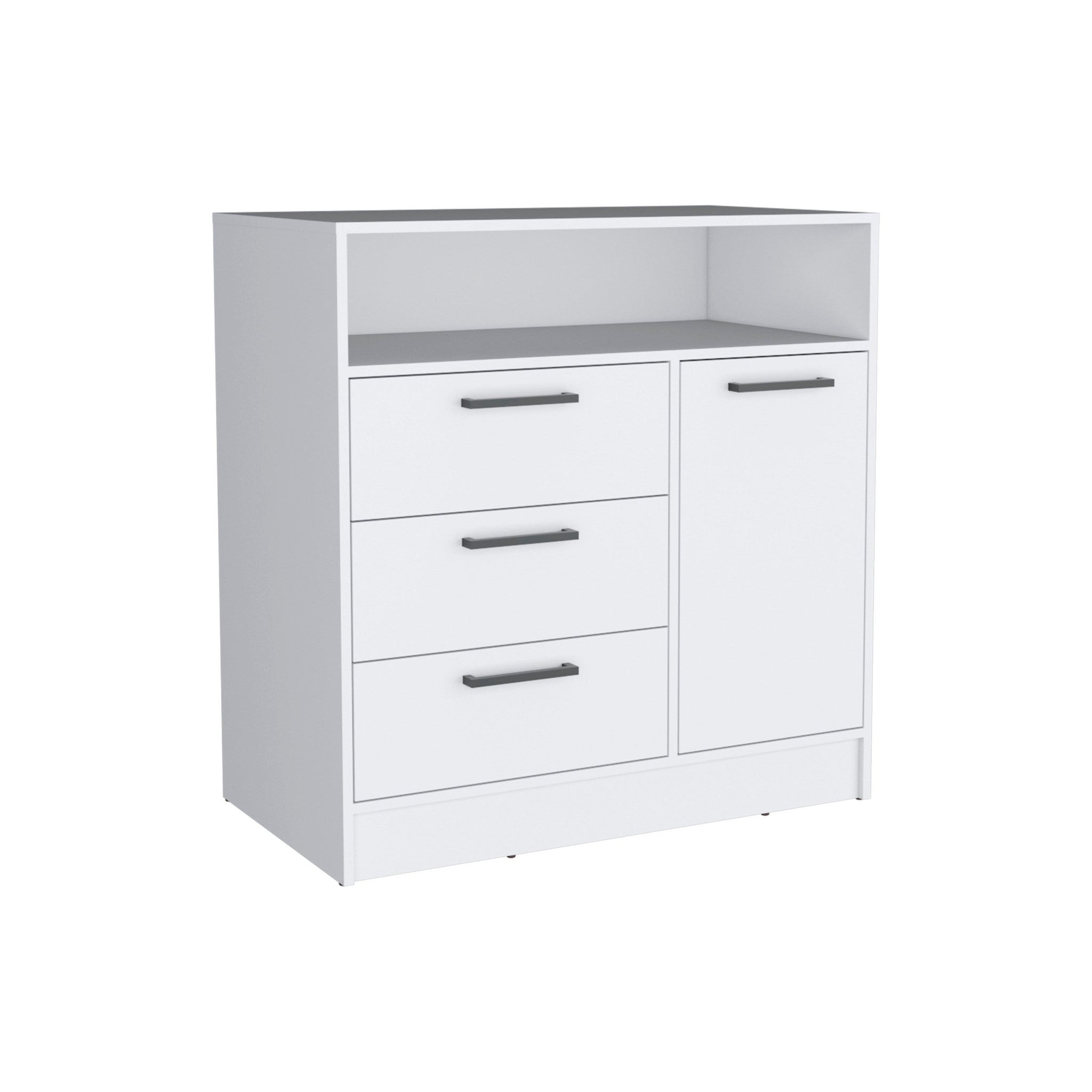 36" White Three Drawer Combo Dresser With Open Shelf