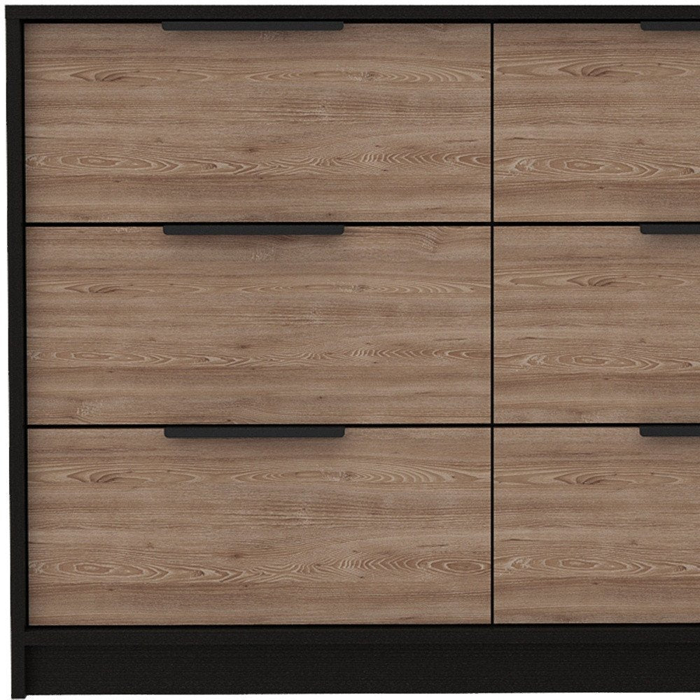 42" Brown And Black Wood Six Drawer Double Dresser