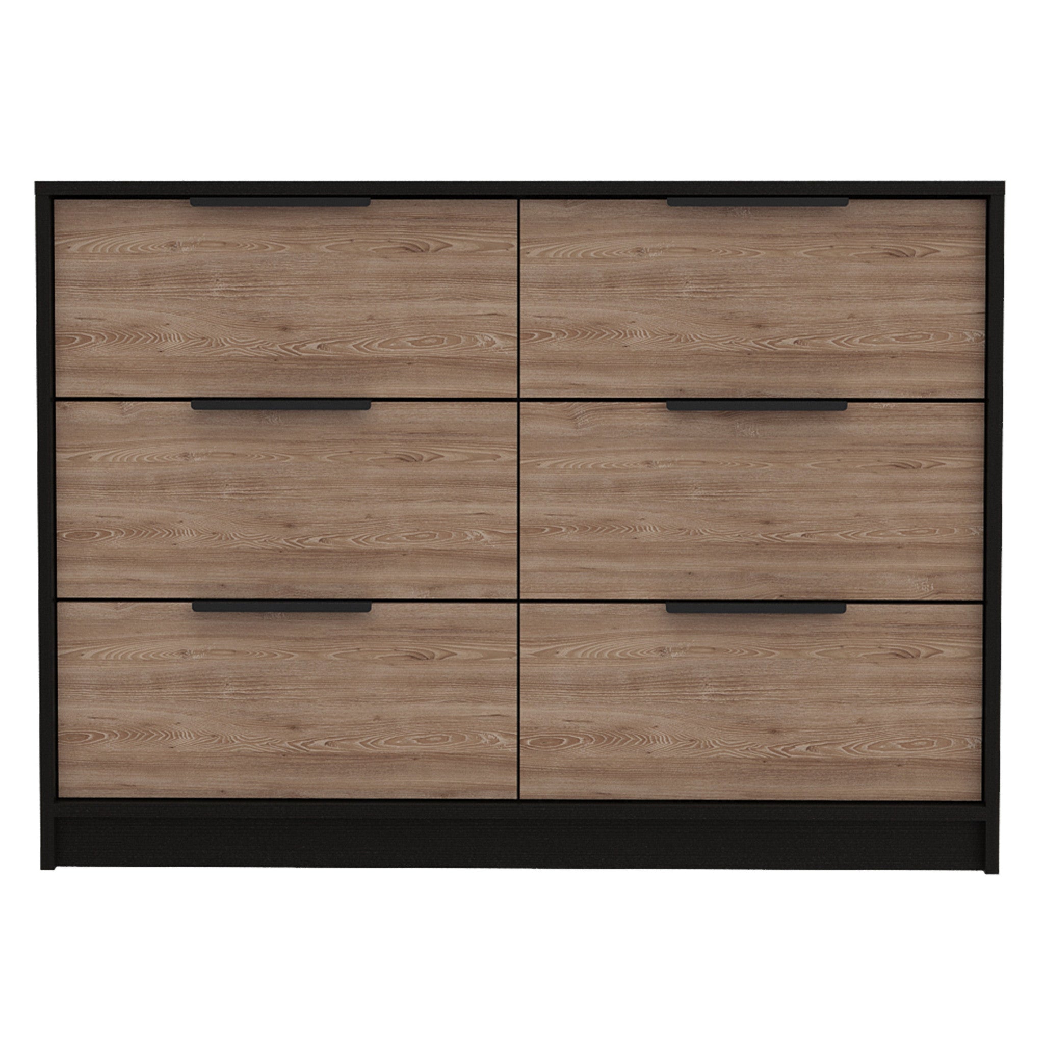 42" Brown and Black Six Drawer Double Dresser