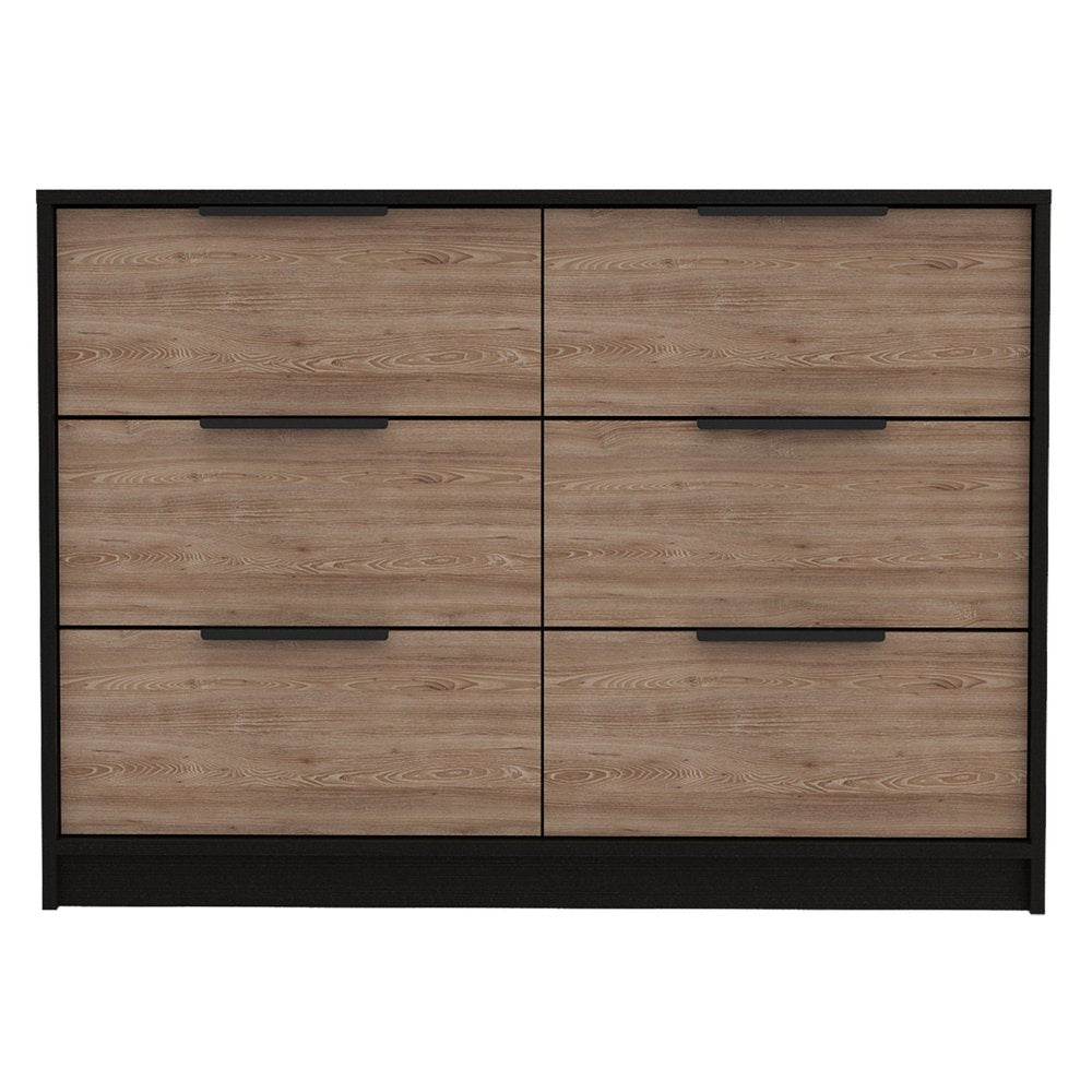 42" Brown And Black Wood Six Drawer Double Dresser