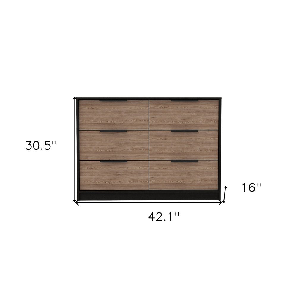 42" Brown And Black Wood Six Drawer Double Dresser