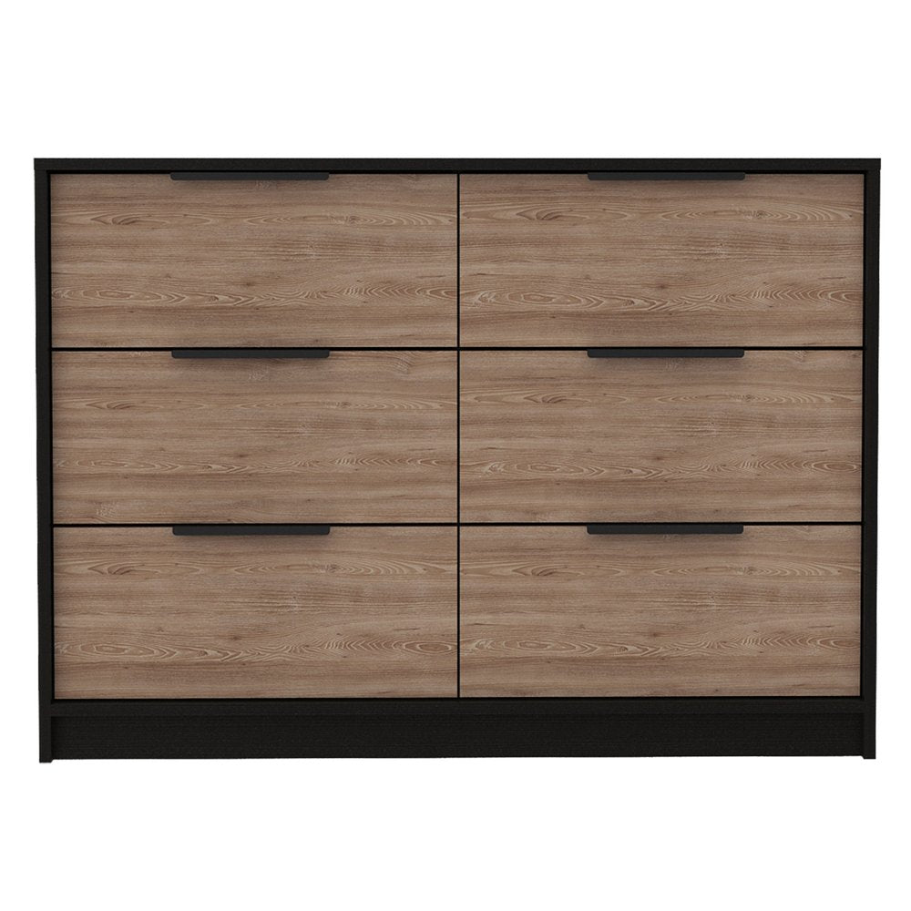 42" Brown And Black Wood Six Drawer Double Dresser