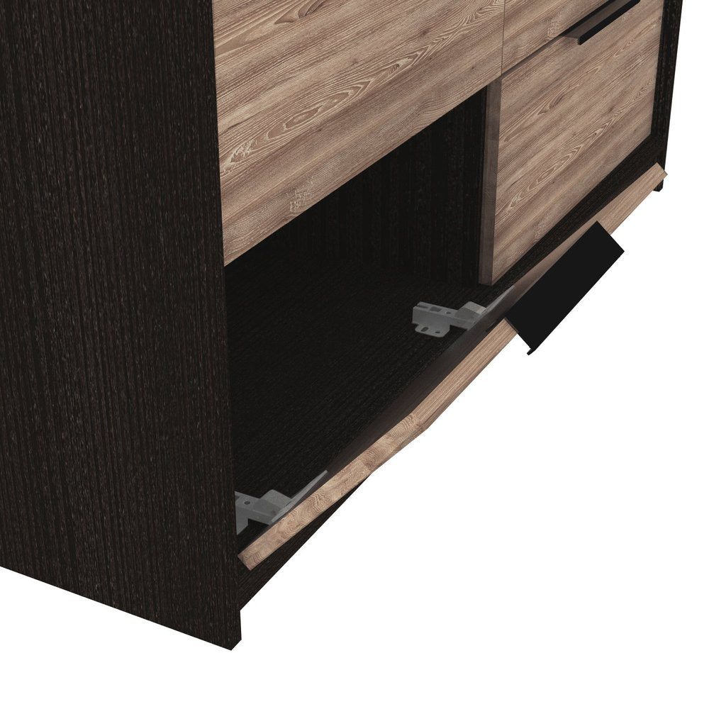 42" Brown And Black Wood Six Drawer Double Dresser