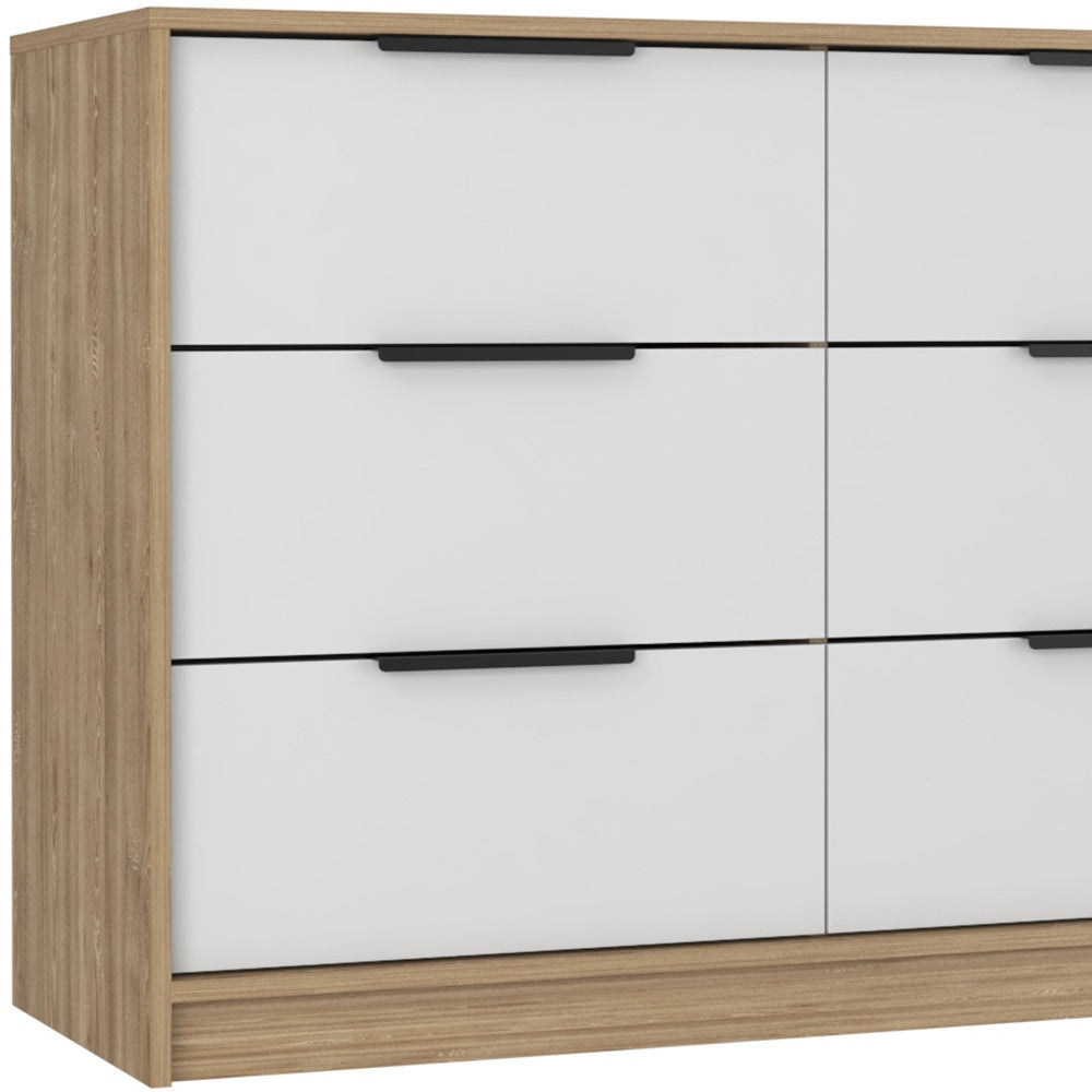 42" White and Natural Six Drawer Double Dresser