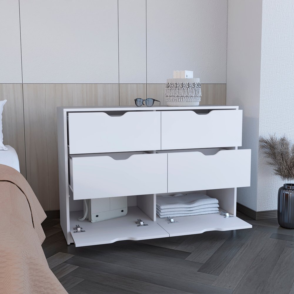 18" White Wood Five Drawer Dresser